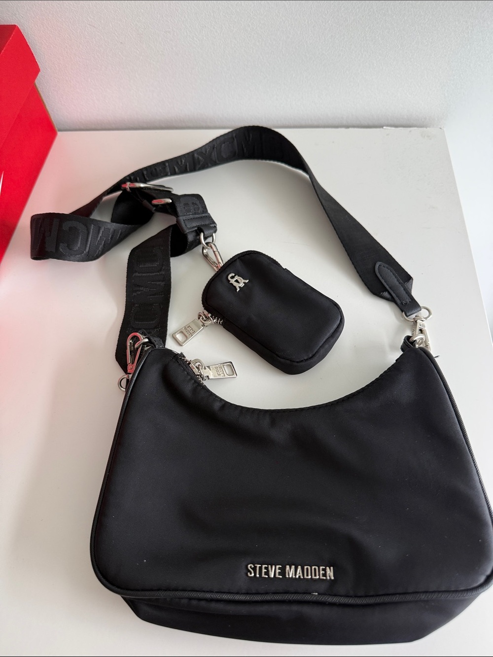 Steve Madden Black Nylon Shoulder Bag with Coin Pouch